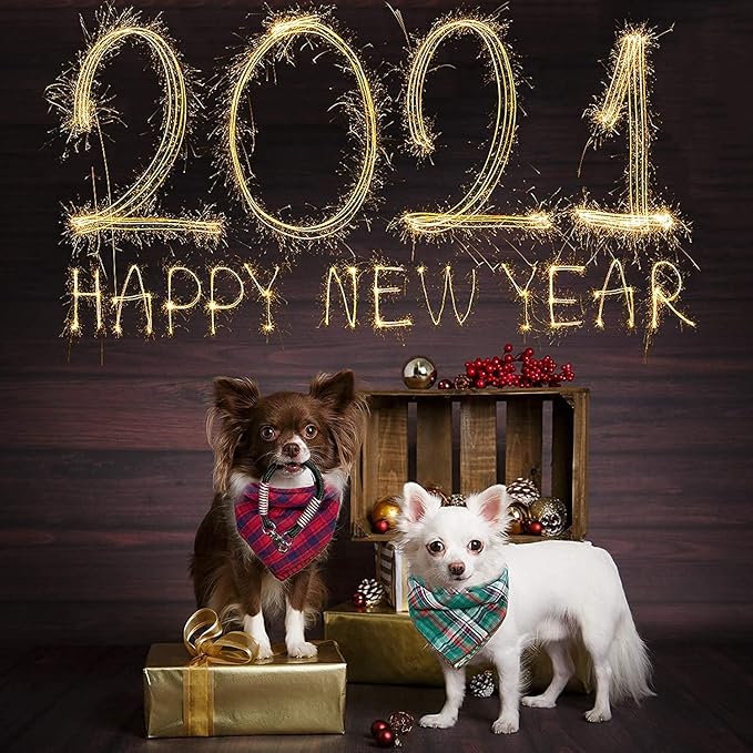 Remifa Dog Bandanas - 6PCS Birthday Gift Washable Green Black Blue Red Square Plaid Printing Christmas Dog Bib Double Reversible Kerchief Scarf Adjustable Accessories for Small to Large Dog Puppy Cat