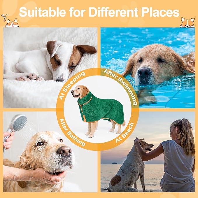 Bienbee Dog Bathrobe, Quick Drying Super Absorbent Dog Robes for After Bath, Warm Keeping Dogs Towel, Dogs Bath Supplies, Dark Green XXL