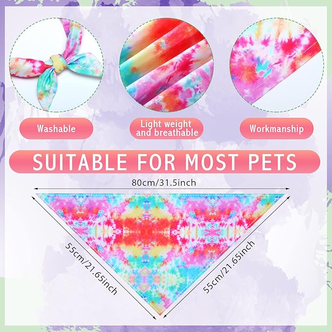 Weewooday 20 Pcs Tie Dye Dog Bandanas Bulk Washable Triangle Bibs Scarf Kerchief Puppy Neckerchief for Summer Large Dogs Girl and Boy Costume(Tie Dye,XL Size)