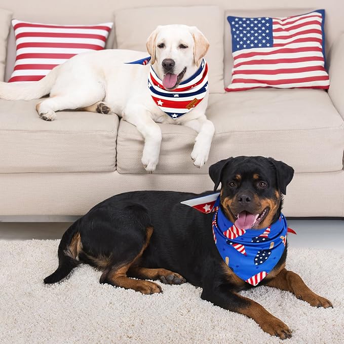 Vehomy 3-Pack Independence Day Dog Bandana 4th of July Puppy Bandanas Reversible Pet Bandanas Stars Stripes Flag Dog Scarfs Cat Triangular Bibs Pet Scarves for Small Medium Large Dogs XL