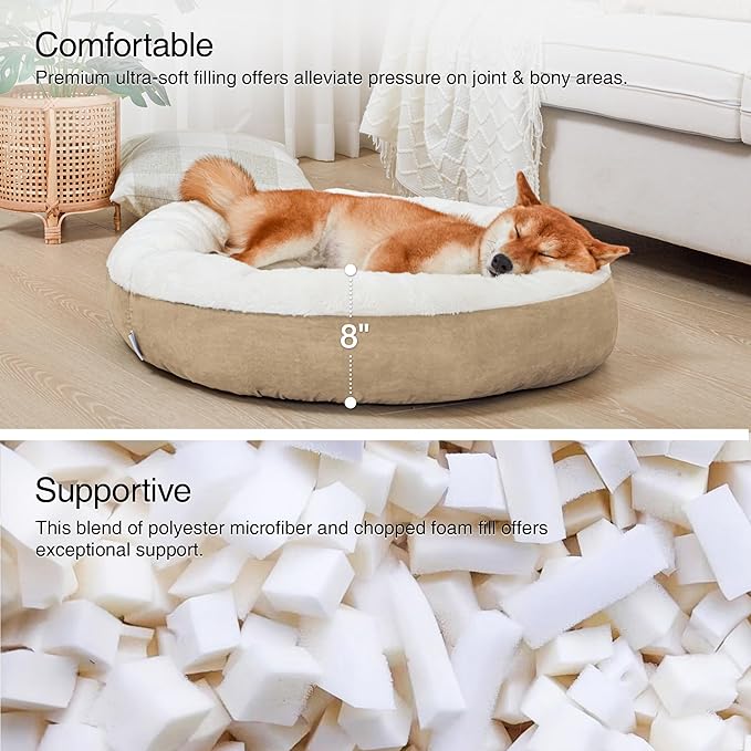 Love's cabin Round Donut Cat and Dog Cushion Bed, 30in Pet Bed for Medium or Large Dogs, Anti-Slip & Water-Resistant Bottom, Soft Durable Fabric Pet beds, Washable Calming Cat & Dog Bed Camel