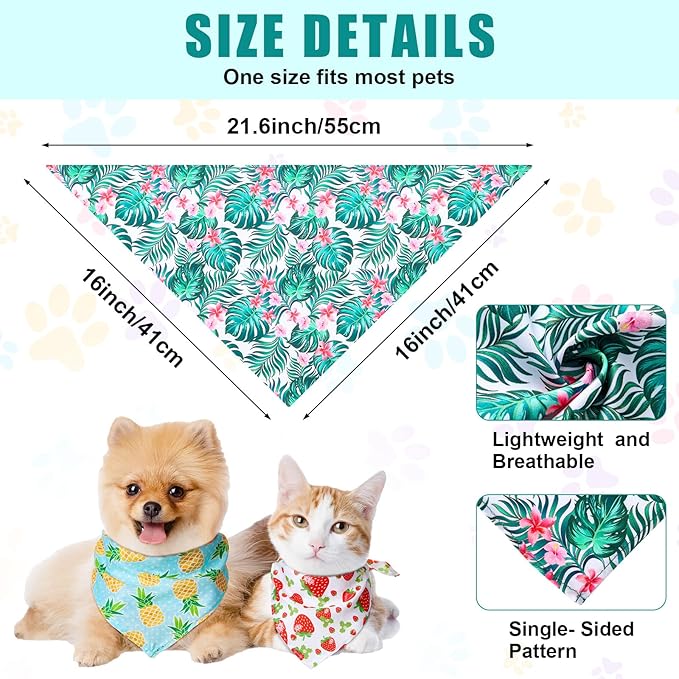 Amylove 120 Pcs Dog Bandanas Bulk Holiday Triangle Dog Pack Puppy Kerchief Bandana Adjustable Pet Scarf for Pet Cat Costume Accessories Decor Summer(Flower)