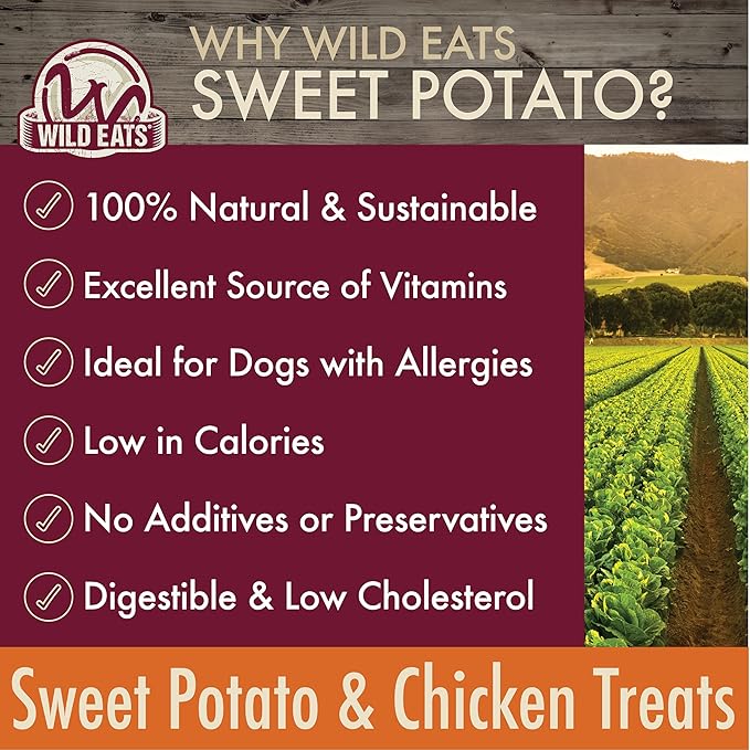 Sweet Potato & Chicken Treats for Dogs 12 oz. (Low Calorie, Low Fat Alternative to Traditional Dog Biscuits, Cookies, and Bones) Healthy Dog Treats Perfect for Training