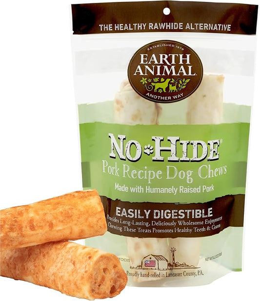 Earth Animal No Hide Medium Pork Flavored Natural Rawhide Free Dog Chews Long Lasting Chew Sticks | Treats for Large Dogs | Great for Aggressive Chewers (1 Pack)