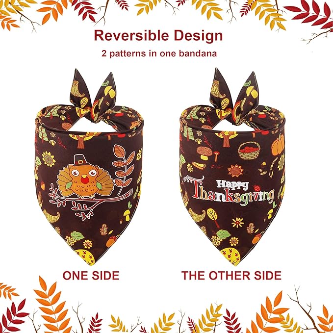 ADOGGYGO Thanksgiving Dog Bandana Fall Autumn Pet Bandana Reversible Triangle Bibs Scarf Accessories for Small Dogs Puppy (Small, Thanksgiving)