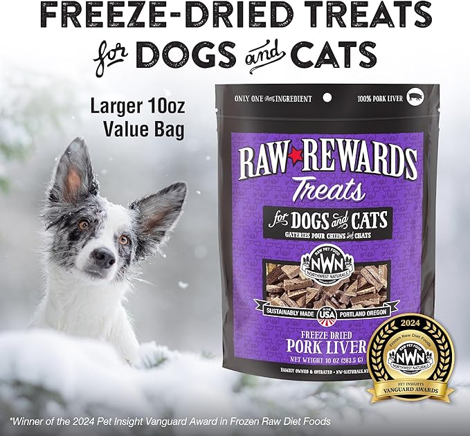 Northwest Naturals Raw Rewards Freeze-Dried Pork Liver Treats for Dogs and Cats - Bite-Sized Pieces - Healthy, 1 Ingredient, Human Grade Pet Food, All Natural, Proudly Made in USA, 10 Oz (Pack of 3)