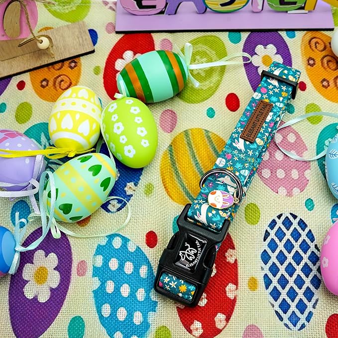 Elegant little tail Easter Dog Collar, Cute Rabbit Pattern Pet Collar Durable Holiday Girl or Boy Adjustable Cotton Pet Collar with Quick Release Buckle for X-Small Puppy