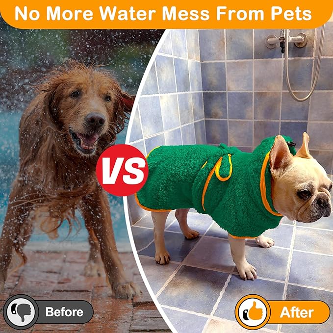 Bienbee Soft Dog Bathrobe,Super Absorbent & Quick-Drying Dog Robe with Hood, Cozy Drying Coat for After Bath, Green M