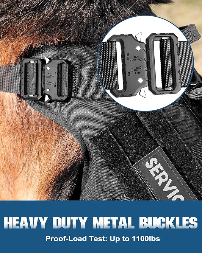 Tactical Dog Harness - PETNANNY Service Dog Vest for Large Dogs Fully Body Coverage in Training Dog Harness with 2 Reflective Dog Patches, Handle, Hook and Loop Panels, Dog MOLLE Vest (Black, M)
