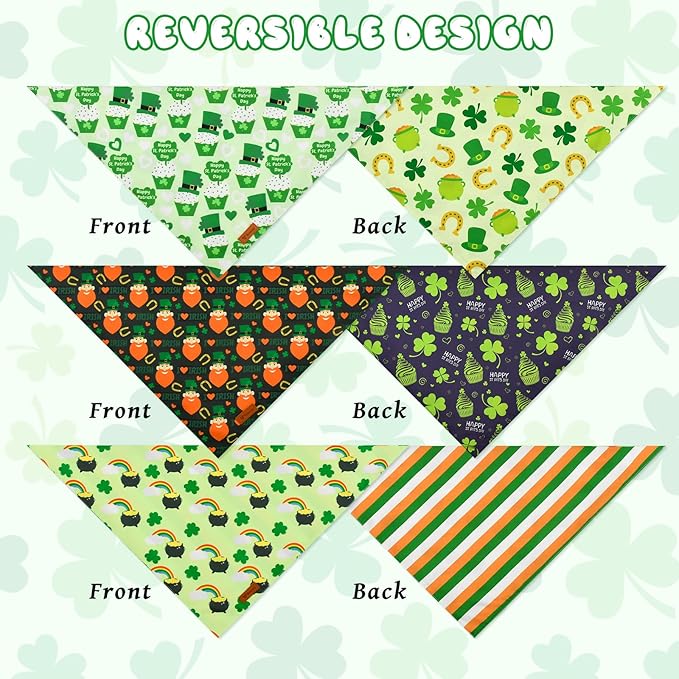 Vehomy 3-Pack St. Patrick's Day Dog Bandana Reversible Dog Bandanas Shamrock Dog Scarfs Cat Triangular Bibs Pet Irish Bandanas Scarves for Small Medium Large Dogs L