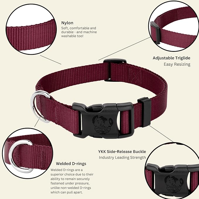 Country Brook Petz - American-Made Dog Collar for Large, Medium, and Small Dogs and Puppies - Deluxe Heavy Duty Nylon in 33 Dazzling Colors (Large, 1 Inch Wide, Burgundy)
