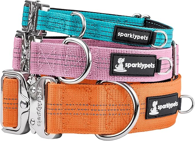 SparklyPets Small Dog Collar with Quick Release Buckle & AirTag Holder – Collars for Female Dogs & Boys with Reflective Stripes & Soft Lining – Perfect for Small & Medium Breeds