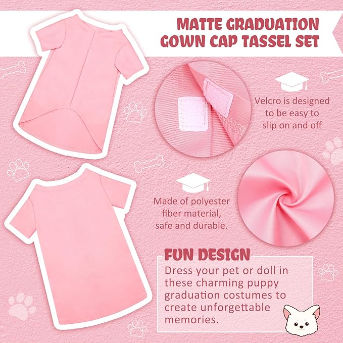 Xuniea 2 Pcs Dog Graduation Costume Set 2025 Dog Graduation Cap and Gown Puppy Hat with Tassel Matte Pet Grad Outfit Cats Grad Bear Holiday Party Costume Accessory(Pink,Large)
