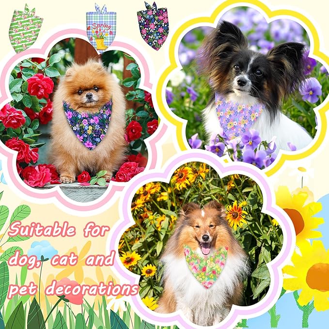 60 Pcs Spring Summer Dog Bandanas Bulk Adjustable Floral Puppy Scarves Pet Bandana Washable Flower Puppy Grooming Bandana for Mothers Day Small Medium Large Breed Dog Cat Pet Grooming Accessories