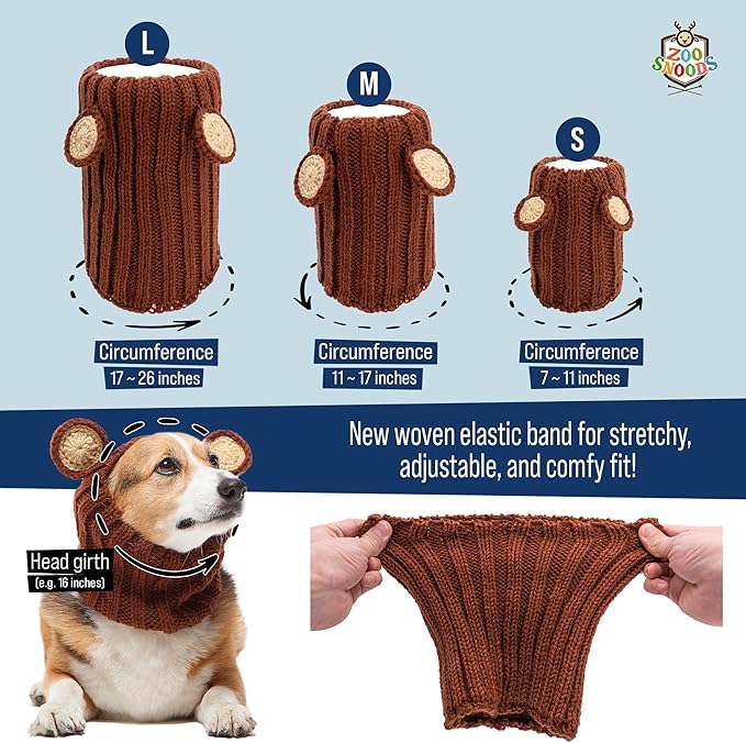 Zoo Snoods Bunny Costume - Knit Easter Dog Snood Ear Wrap for Pets, Warm Neck Cover for Halloween and Winter (Large)