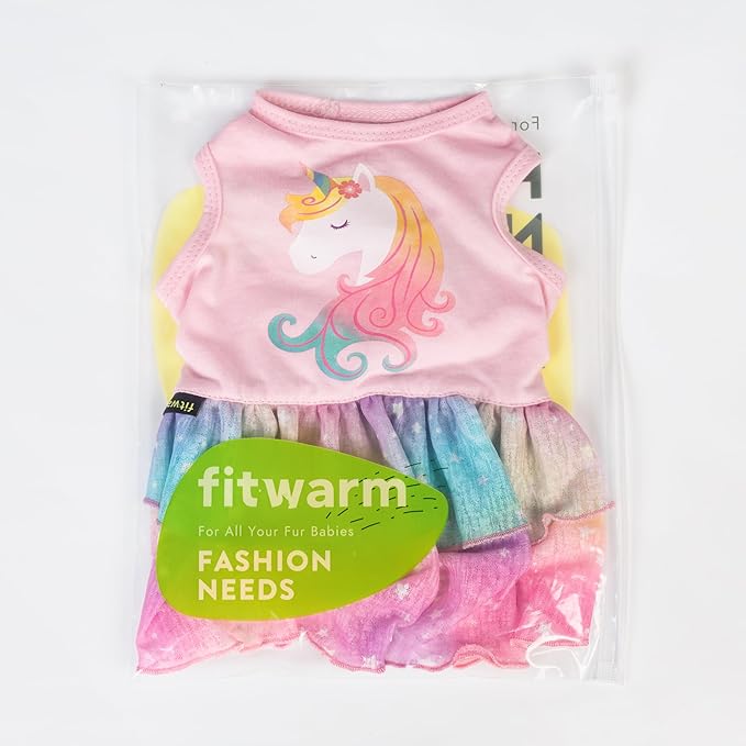 Fitwarm Rainbow Unicorn Dog Tutu Dress, Summer Clothes for Small Dogs Girl, Pet Birthday Outfit, Pink, Large