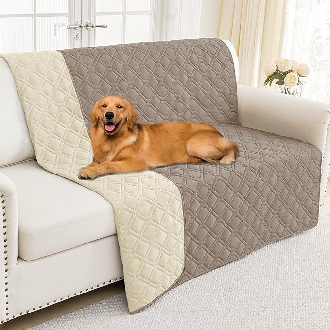 Smiry Waterproof Dog Blanket, 52x82 Inch Soft Pet Bed Cover Reversible, Washable Sofa Couch Furniture Protector for Small Medium Large Dog Puppy Cat, Taupe/Beige
