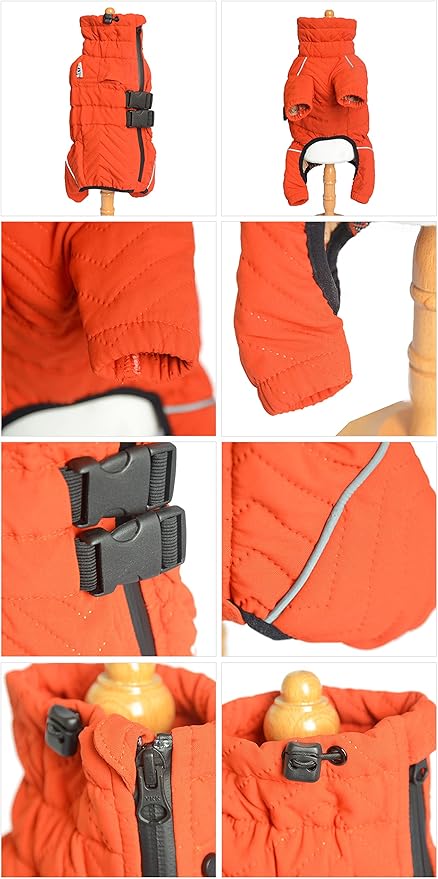 Warm Double Layers Dog Vest - 4 Legs Covered Windproof Waterproof Reflective Coat for Small Medium Large Dogs - Outdoor Skating Costume - Orange L