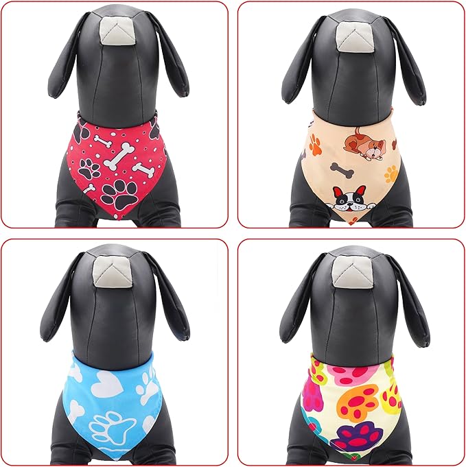 60 Pcs Paw Print Dog Bandanas 3 Sizes Dog Bandanas Bulk for Small Medium Large Dog Cats Adjustable Scarves Daily Party Grooming S M L
