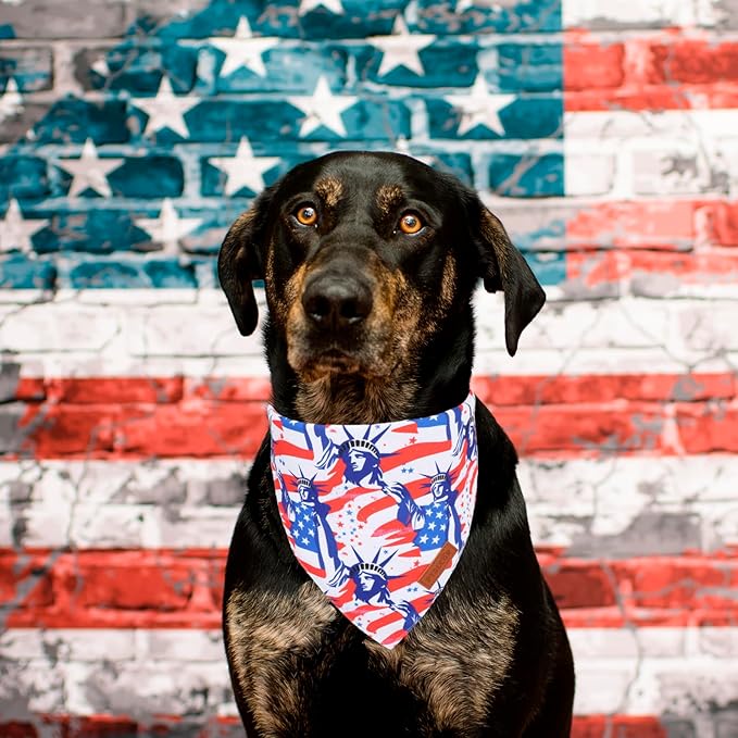 PTDECOR American Flag Dog Bandana Reversible Triangle Patriotic Pet Scarf 4th of July Dog Bandanas for Medium Large Dogs Pets (Red, Large)