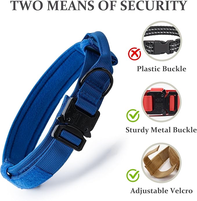 Tactical Dog Collar, Adjustable Military Training Nylon Dog Collar with Control Handle and Heavy Quick-Release Metal Buckle for Small Medium Large Dogs, Dark Blue XXL