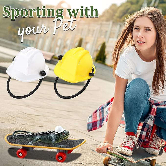 Chivao 5 Pieces Bearded Dragon Accessories Toy Set Bearded Dragon Leashes and Harnesses S/M/L 3 Size Packed Lizard Harness Mini Scooter Lizard Helmet Hats Adjustable Leash(Orange)