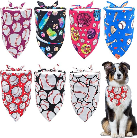 7 PCS Baseball Dog Bandanas for Large Dogs Breed 33 Inch Extra Large Polyester Dog Bandana XL Scarves Game Day Grooming L
