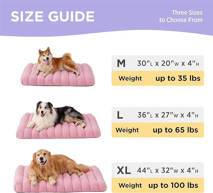 Lesure Cute Orthopedic Dog Bed Large Sized Dog, Waterproof Chic Flat Pet Beds with Removable Washable Cover, Fuzzy Thick Egg Crate Foam Pet Mat for Indoor Use (36" x 27", Pink)