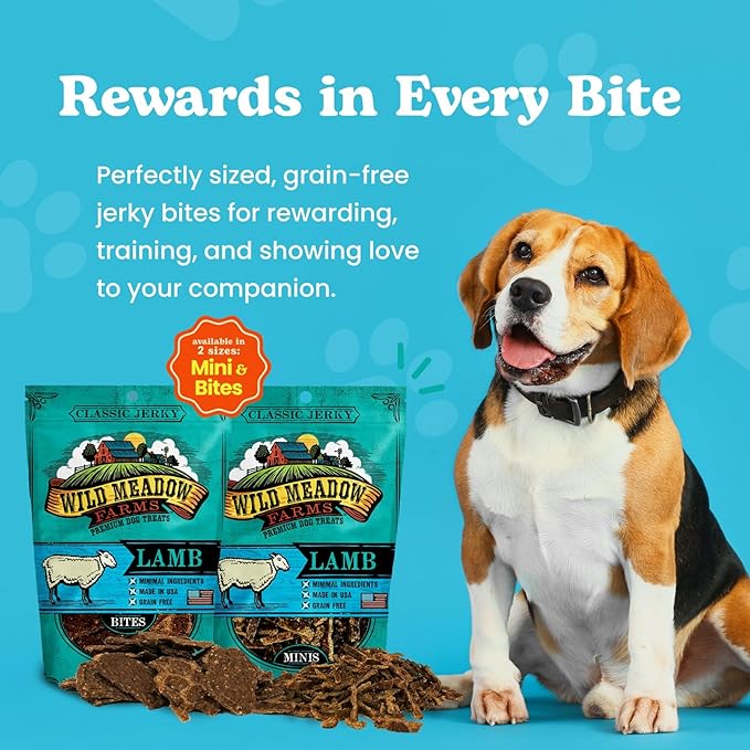 Wild Meadow Farms - Classic Lamb Bites, Soft Jerky Treats for Dogs, Grain-Free & All-Natural, Ideal for Training, Portioning, and High-Value Rewards for All Breeds & Ages - 3.5 Ounce Pouch