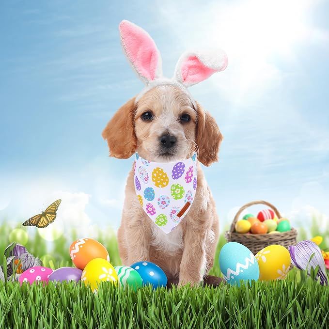 ADOGGYGO Easter Dog Bandana, Egg Rabbit Carrot Pet Scarf, Premium Durable Fabric, White Orange Easter Bandanas for Small Dogs Pets (Small)