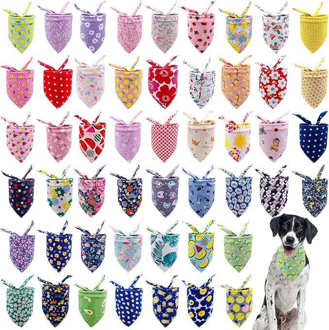 50PCS Large Dog Bandanas Large Breed XL Bulk for Extra Large Dog Big Bandanas Pack Kerchief Washable Triangle Bibs Head Scarves Scarfs Random Patterns for Boys and Girls Grooming Accessories