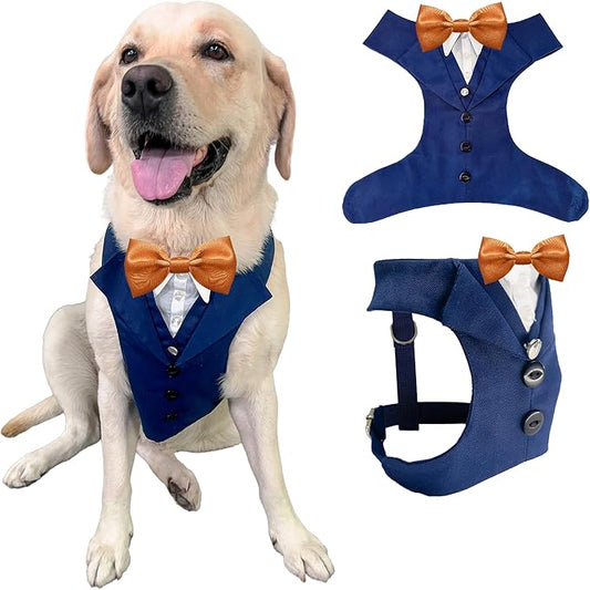 Dog Tuxedo for Wedding Outfit, Dog Suit and Tie Costumes for Birthday, Halloween, Cosplay, Christmas Party, Pet Formal Wear with Bowtie, Tux for Medium Large Dogs, Bulldog, Labrador, Husky