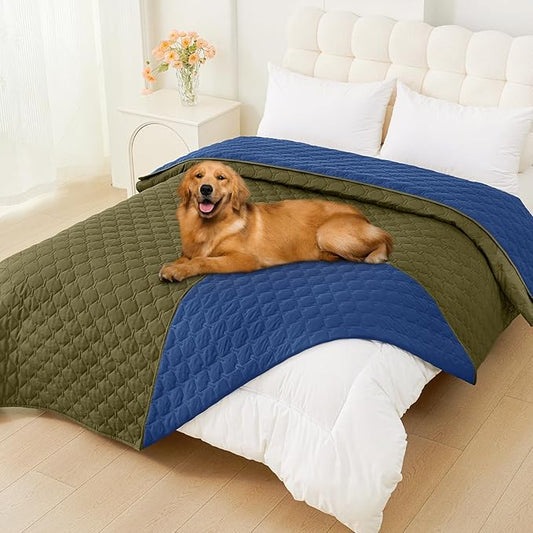Smiry Waterproof Dog Bed Cover Blanket, Soft Reversible Pet Blanket, Washable Leakproof Cats Dogs Couch Cover for Sofa, Couch, Furniture (82x120 Inch, Green/Navy)