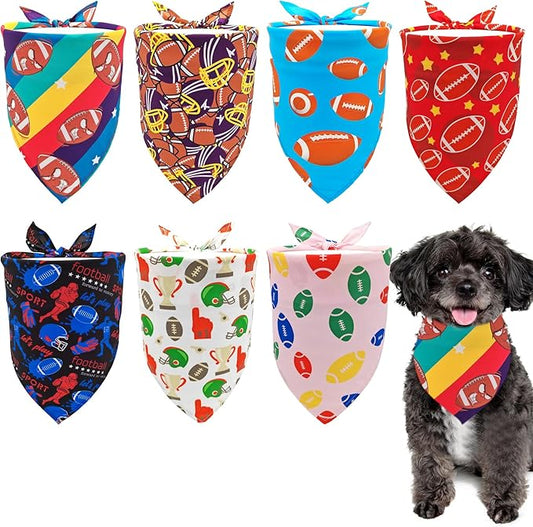 7 PCS Football Dog Bandanas for Small Dogs Kittens 18 Inch American Football Dog Bandanas for Puppy Doggy XS Football Scarves for Game Day Grooming S