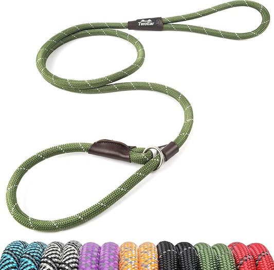 TwoEar Slip Leads for Dogs, 1/2" x 6FT Dog Training Leash with Highly Reflective Threads, Heavy Duty Strong Dog Leash Rope for Small Medium and Large Dogs (Green)