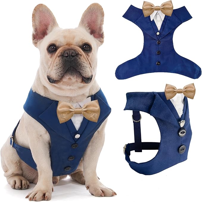Dog Tuxedo for Wedding Outfit, Dog Suit and Tie Costumes for Birthday, Halloween, Cosplay, Christmas Party, Pet Formal Wear with Bowtie, Tux for Medium Large Dogs, Bulldog, Labrador, Husky