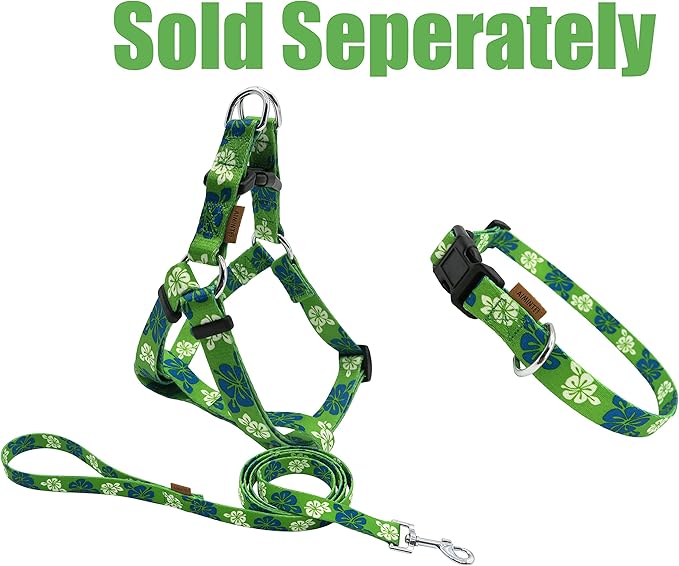 Dog Collar, Cute Floral Pattern, Soft and Adjustable Collar with Quick Release Buckle (L (Neck 16-28", Width 1"), Hawaiian Green)