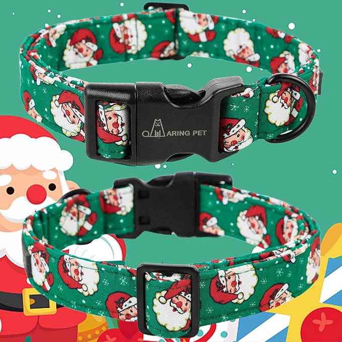 ARING PET Christmas Dog Collar-Cute Cotton Santa Claus Dog Collar, Adjustable Lightweight Christmas Pet Collars Puppy Collar with Quick Release Buckle