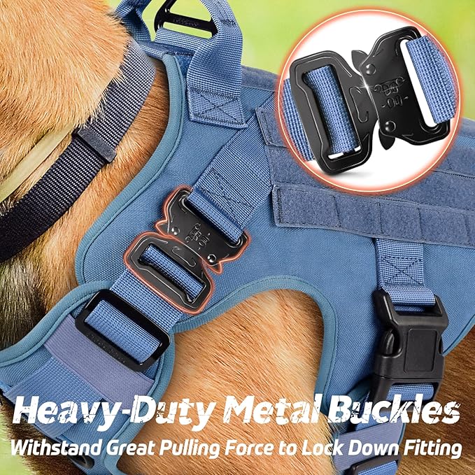 rabbitgoo Tactical Dog Harness for Large, Heavy Duty Pet Harness with Handle, No-Pull Service Vest Large Breed, Adjustable Military Dog Vest for Training Hunting Walking, Blue, XL