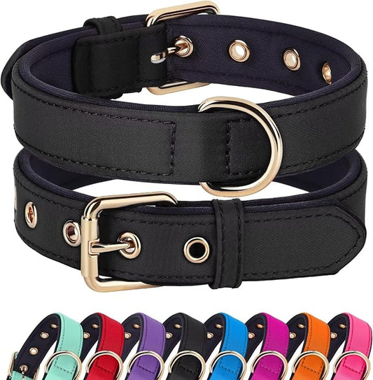 Didog Soft Padded Dog Collars for Medium Dogs, Lightweight and Breathable Dog Collar Waterproof with Metal Buckle, Black, L