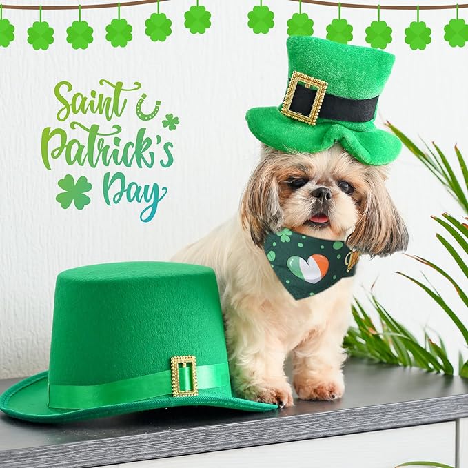 Chunful 50 Pcs St. Patrick's Day Dog Bandanas Bulk with Sayings Dog Bandanas Triangle Scarf Puppy Bibs Pet Costume Adjustable Cat Outfit Washable Bids Kerchief for Small Medium Pet