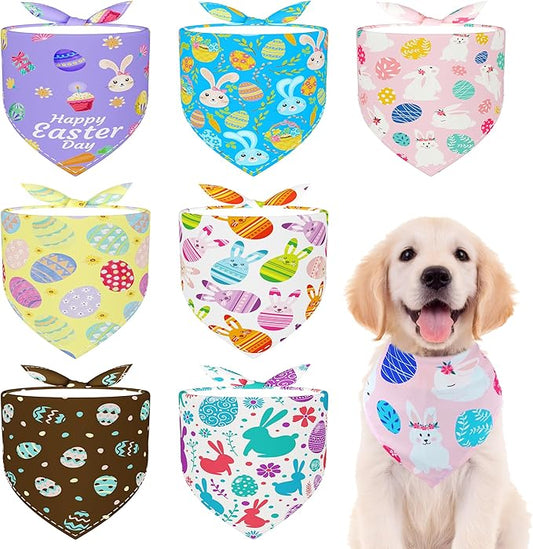 Easter Dog Bandanas for Medium Dog Breed 25 Inch Polyester Dog Bandana 7 Pcs Adjustable Dogs Scarves Grooming M
