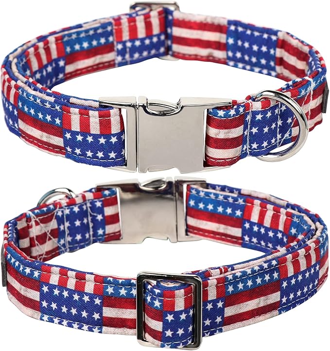 Lionet Paws Patriotic Female Dog Collar with Flower, 4th of July, Soft and Comfortable Adjustable American Flag Collar for Puppies and Cats, XS, Neck 8-12 inches