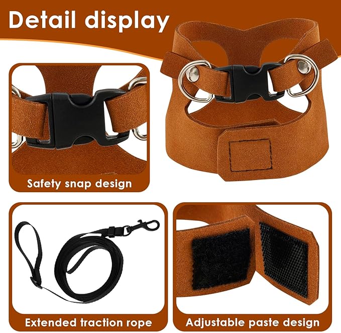3 Pack Bearded Dragon Harness and Leash Set - Adjustable Soft Leather Lizard Harness 3 Sizes with Leash Small Animal Traction Rope Walking Vest Accessories for Lizards and Other Small Reptiles