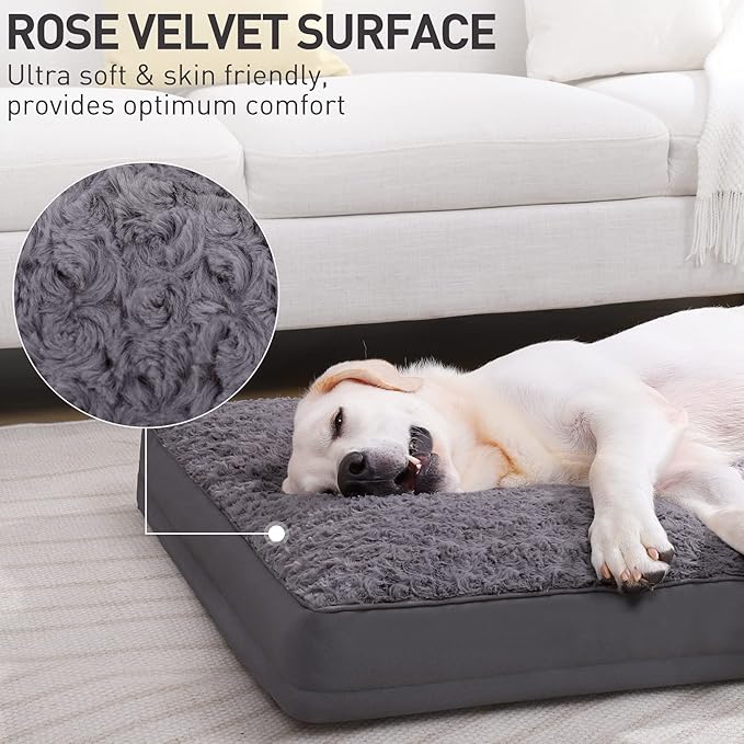 Dog Crate Bed Waterproof Dog Beds for Medium Dogs Rose Velvet Soft Fluffy Washable Dog Bed with Removable Cover & Anti-Slip Bottom, 41 x 27 Inch, Gray