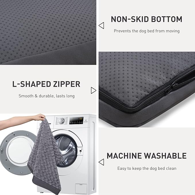 Dog Crate Bed Waterproof Dog Beds for Medium Dogs Rose Velvet Soft Fluffy Washable Dog Bed with Removable Cover & Anti-Slip Bottom, 41 x 27 Inch, Gray