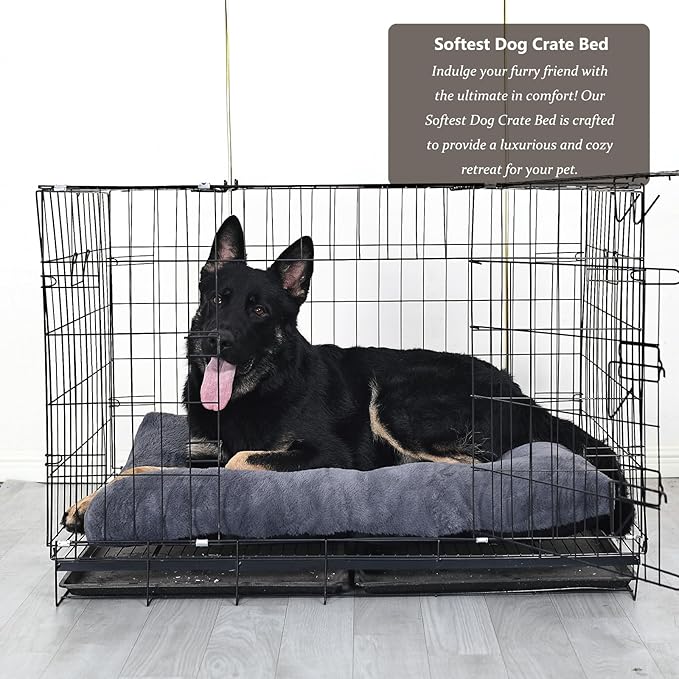nononfish 48 inch Dog Crate Bed for Extra Large Dogs Washable with Anti-Slip Bottom fit Metal Crates or Cages,Faux Fur XXLarge Pet Pads 48 x 30 for Kennel Jumbo Plus Sleeping Mattress,Dark Gray