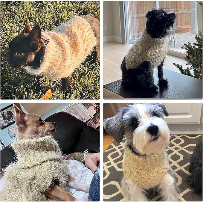 Turtleneck Small Dog Sweaters - Classic Cable Knitwear Winter Coat for Small Medium Dogs Male Female Puppy Dog Cold Weather Clothes Girls Boys, Cream, M