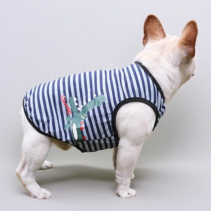 Striped Dog Shirts for Small Dogs Girl,French Bulldog Clothes Frenchie Clothes Sweatshirts Shirts for Dogs,Breathable Cooling Vest Costume Summer Pet Apparel,Blue Striped,S
