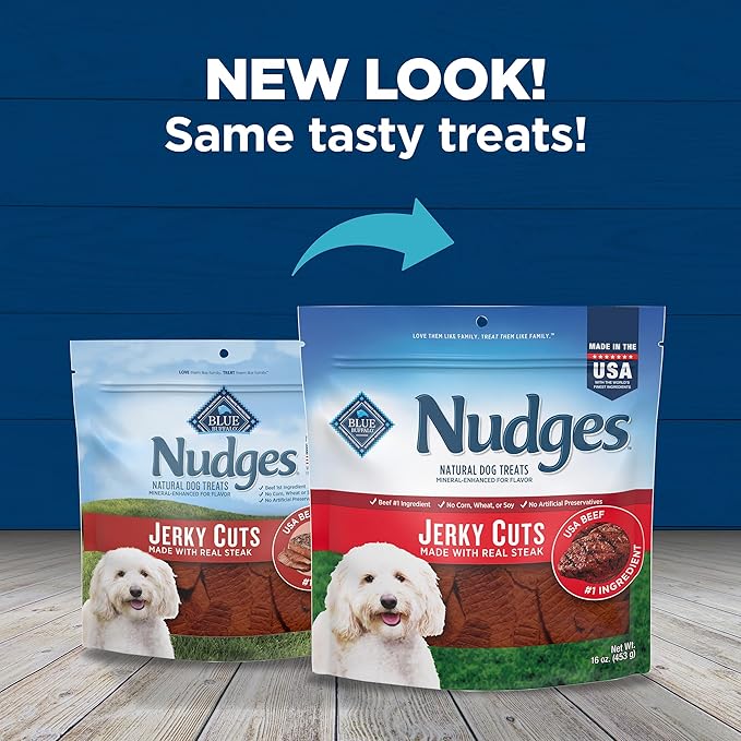 Blue Buffalo Nudges Jerky Cuts Dog Treats, Made in the USA with Natural Ingredients, Steak, 16-oz Bag